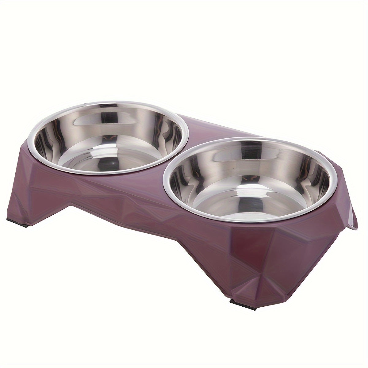Double Stainless Steel Pet Bowls Set, Diamond Design, Elevated Non-Skid Stand, Large Capacity Feeding Dishes for Dogs and Cats - Metal Material, No Battery Needed