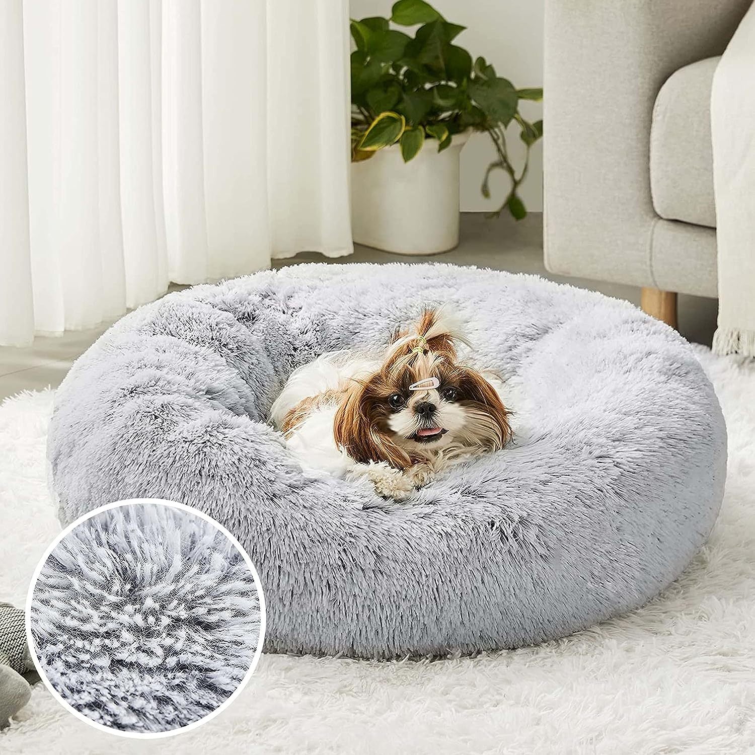 Dog Bed, Round Donut Cuddler Warming Cozy Soft Bed, Faux Fur Plush Cushion Bed For Small Medium Dogs And Cats