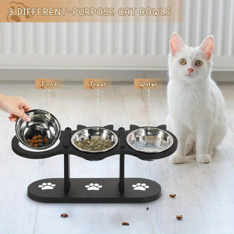 15° Tilted Elevated Pet Bowl Set – Adjustable Raised Cat & Puppy Feeder with Stainless Steel Bowls