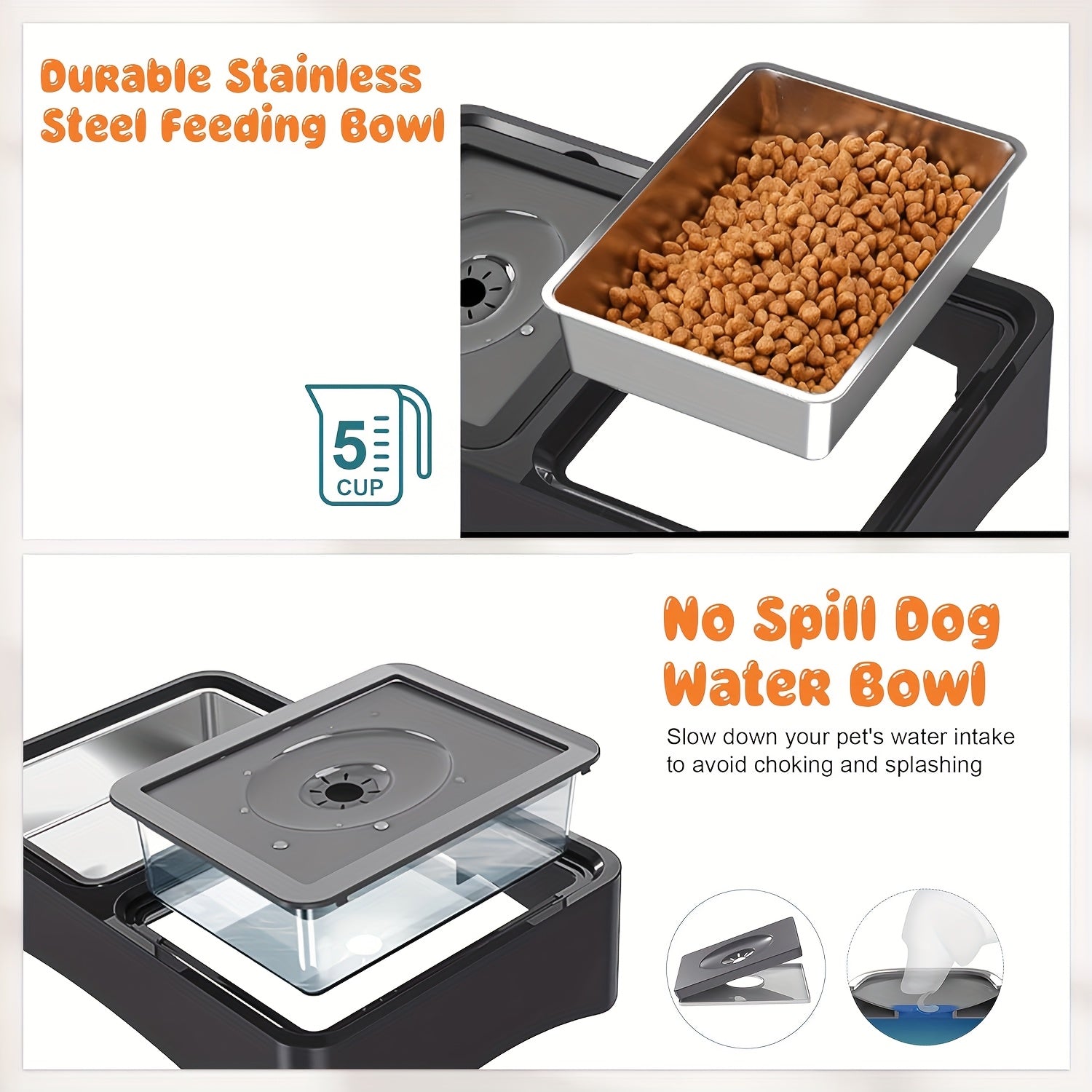 [Ergonomic Stainless Steel Pet Bowls] Adjustable Height Raised Dog Bowl Stand with No-Spill & Slow Feeder Design - Ergonomic Stainless Steel Pet Bowls for All Dog Sizes & Cats, Anti-Slip & Easy to Clean, Perfect for Healthier