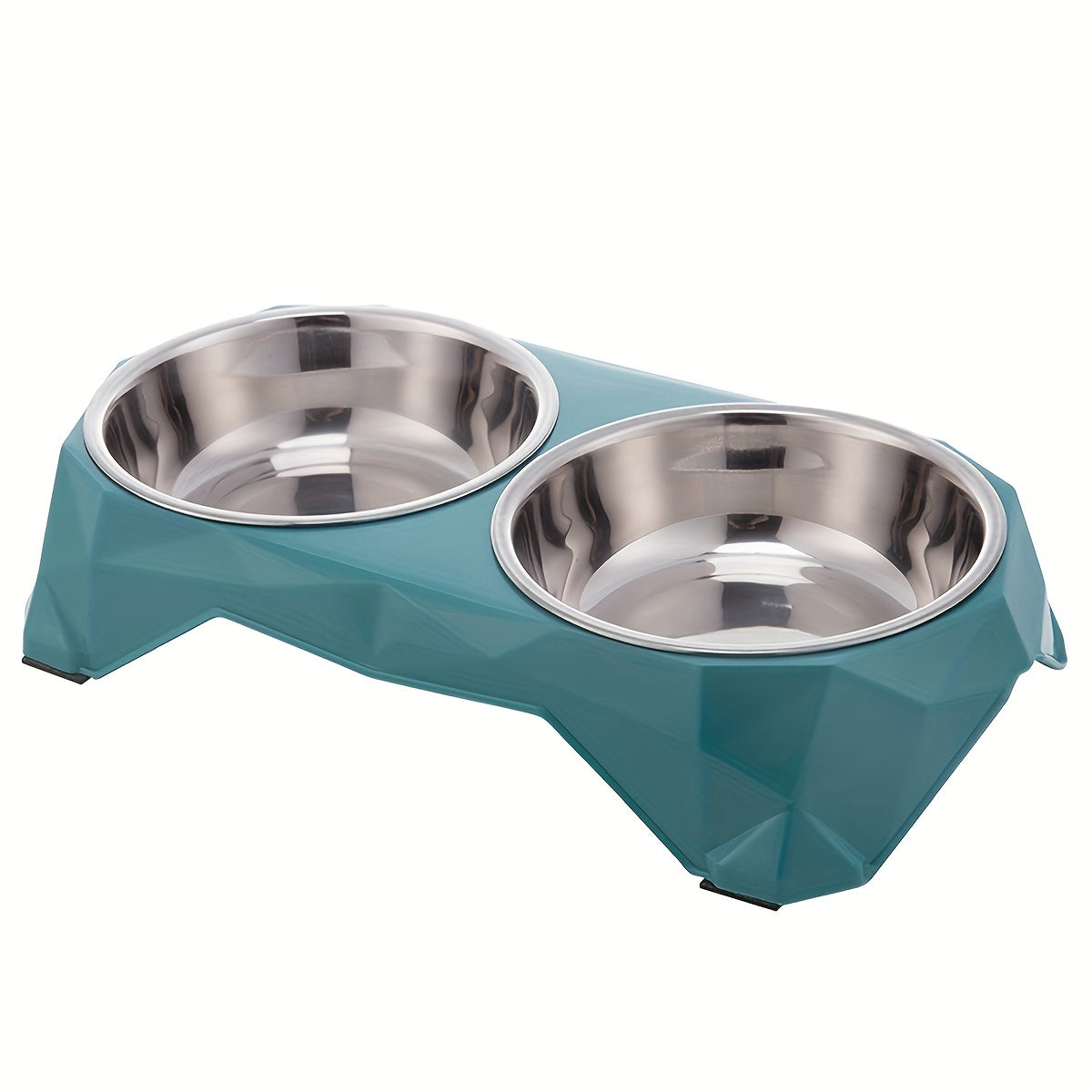 Double Stainless Steel Pet Bowls Set, Diamond Design, Elevated Non-Skid Stand, Large Capacity Feeding Dishes for Dogs and Cats - Metal Material, No Battery Needed