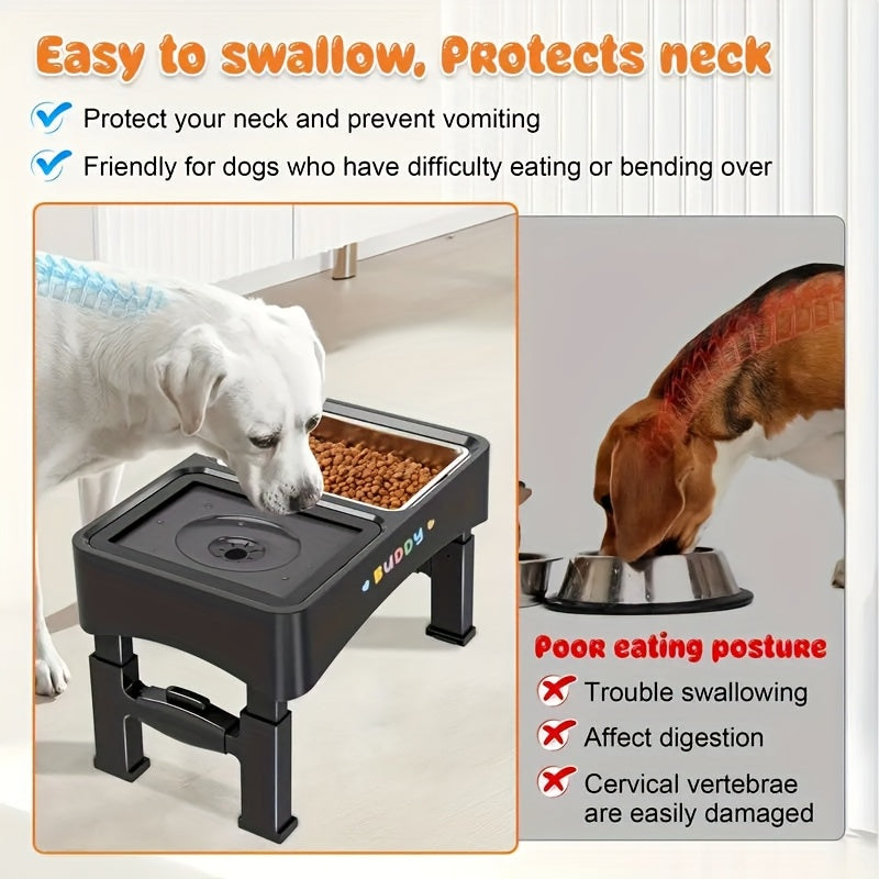 [Ergonomic Stainless Steel Pet Bowls] Adjustable Height Raised Dog Bowl Stand with No-Spill & Slow Feeder Design - Ergonomic Stainless Steel Pet Bowls for All Dog Sizes & Cats, Anti-Slip & Easy to Clean, Perfect for Healthier