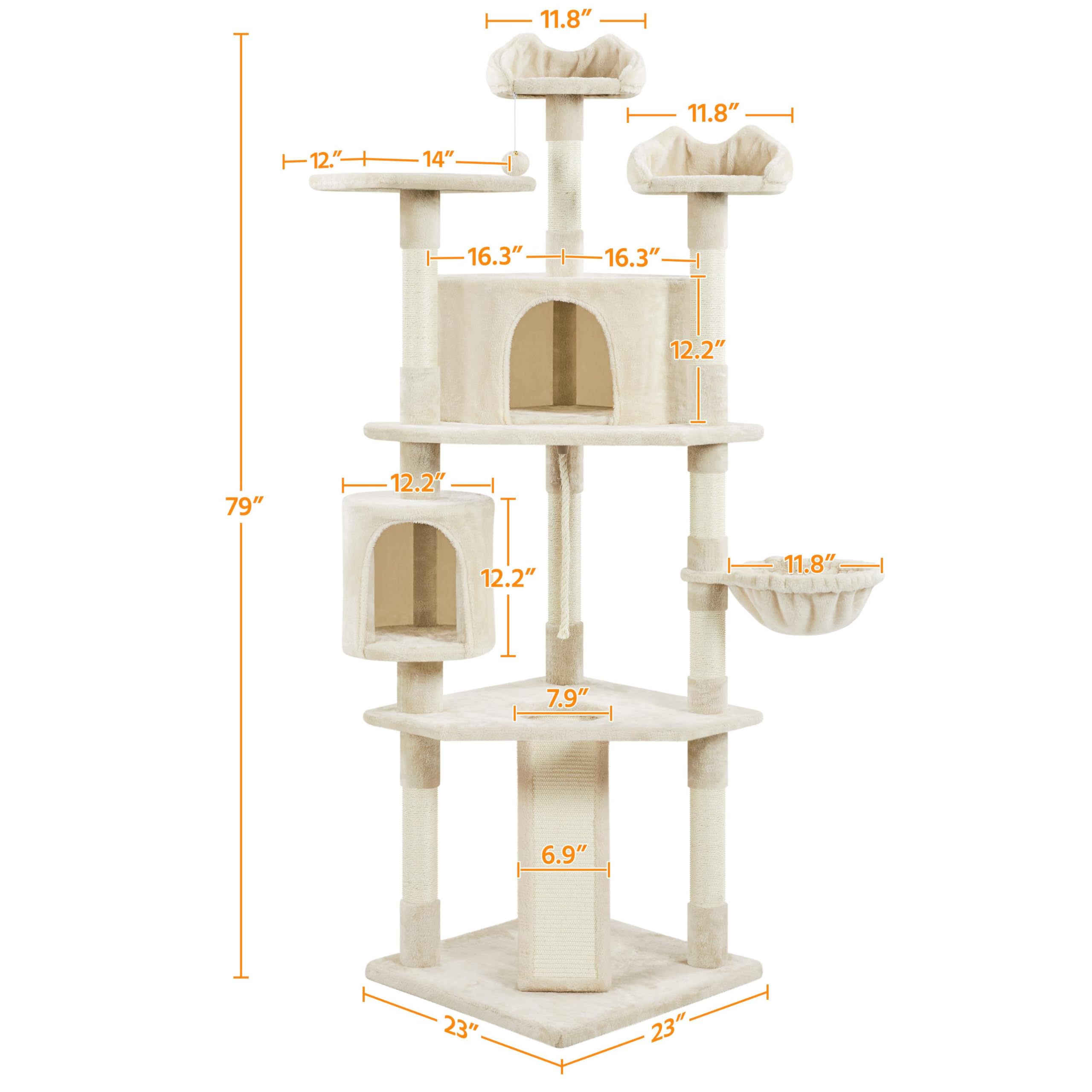 Yaheetech 79” Multi-Level Cat Tree – Sisal Posts & Plush Perches