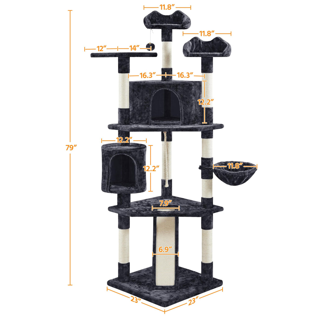 Yaheetech 79” Multi-Level Cat Tree – Sisal Posts & Plush Perches