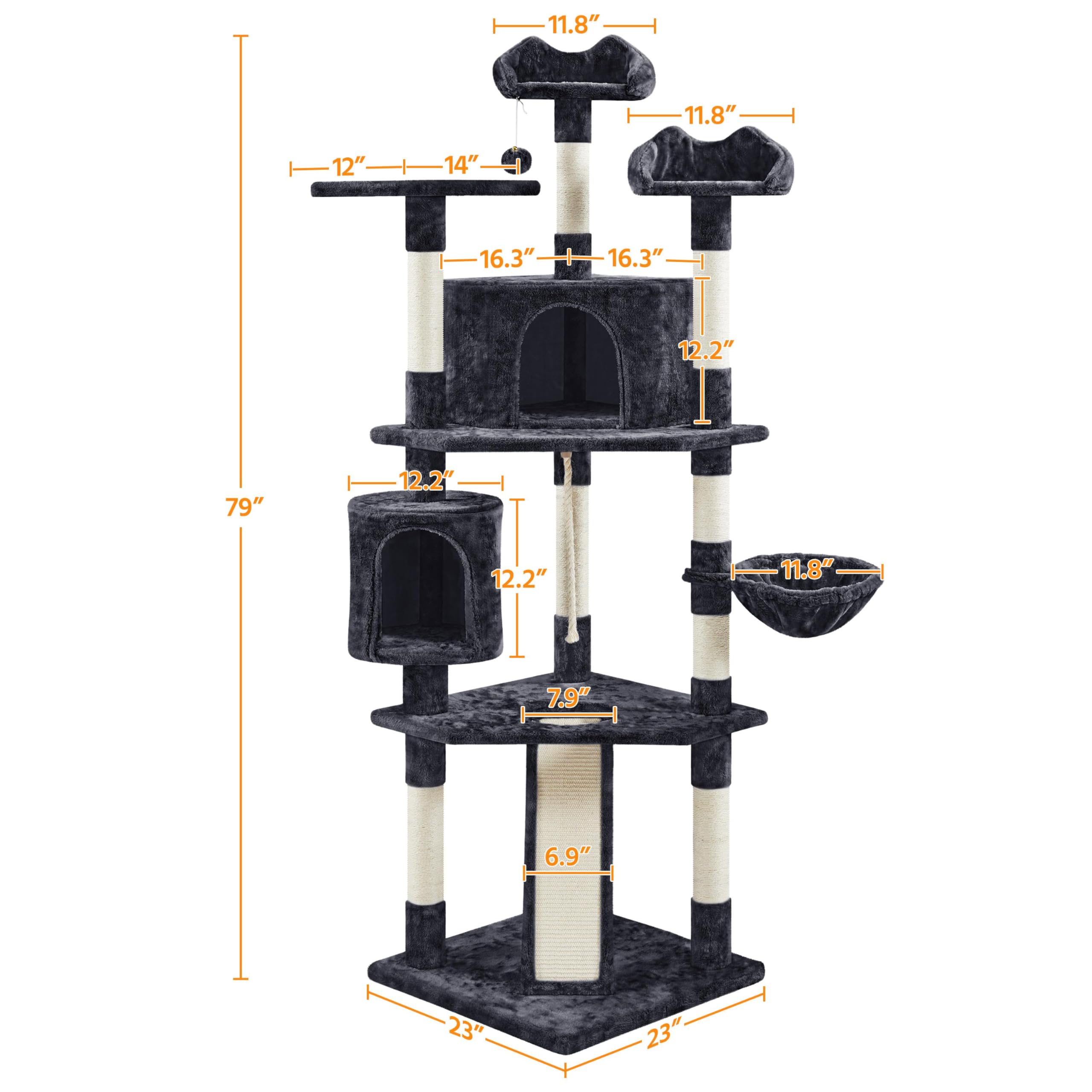 Yaheetech 79” Multi-Level Cat Tree – Sisal Posts & Plush Perches