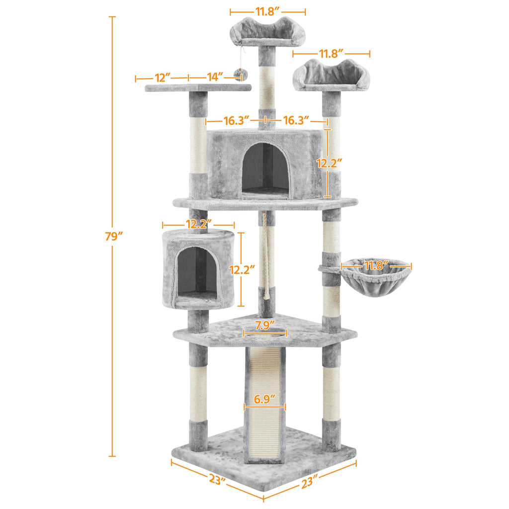 Yaheetech 79” Multi-Level Cat Tree – Sisal Posts & Plush Perches