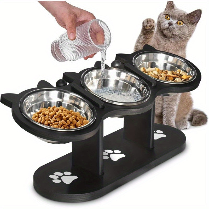 15° Tilted Elevated Pet Bowl Set – Adjustable Raised Cat & Puppy Feeder with Stainless Steel Bowls