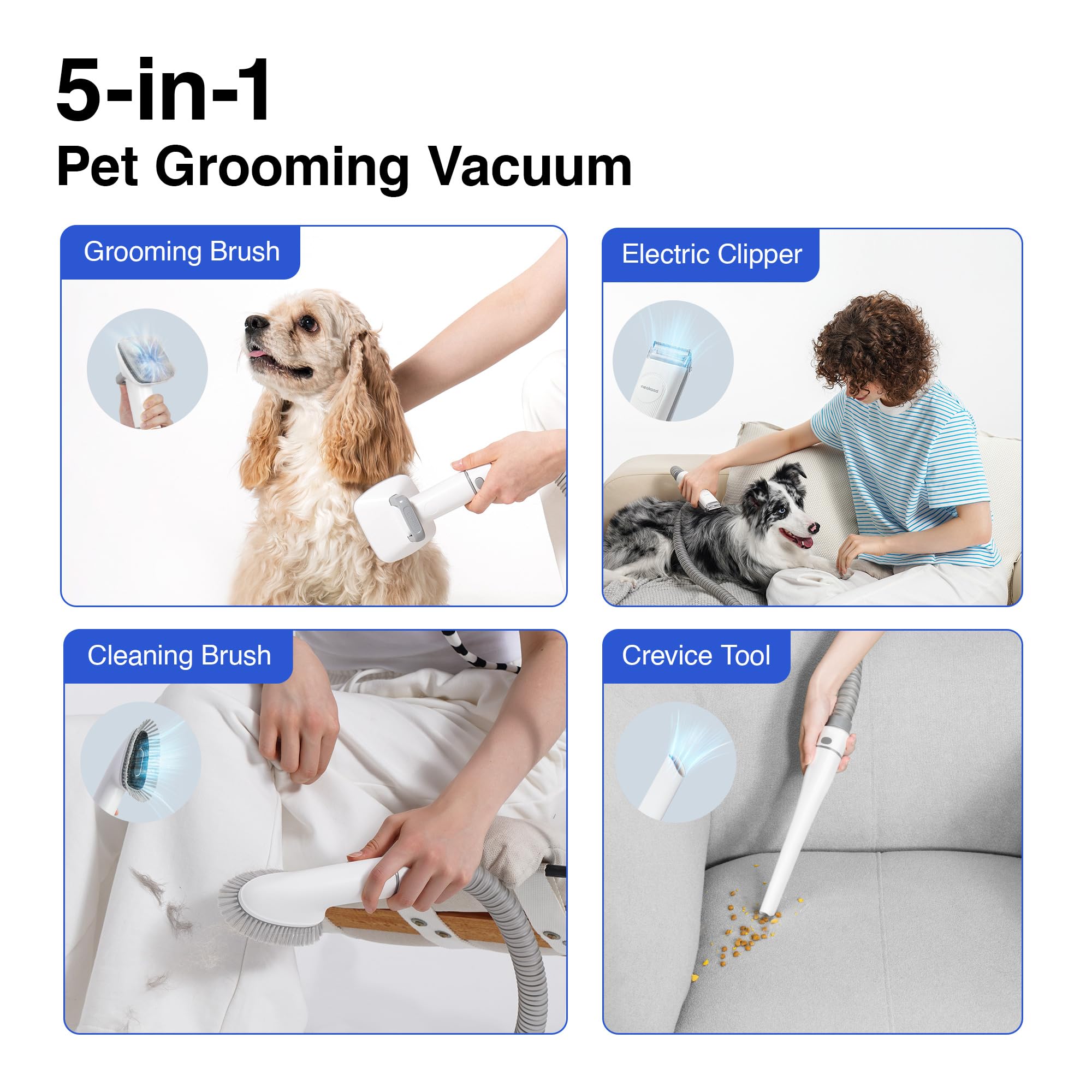 Neakasa P1 Pro Pet Grooming Kit & Vacuum Suction 99% Pet Hair, Professional Clippers with 5 Proven Grooming Tools for Dog and Cat