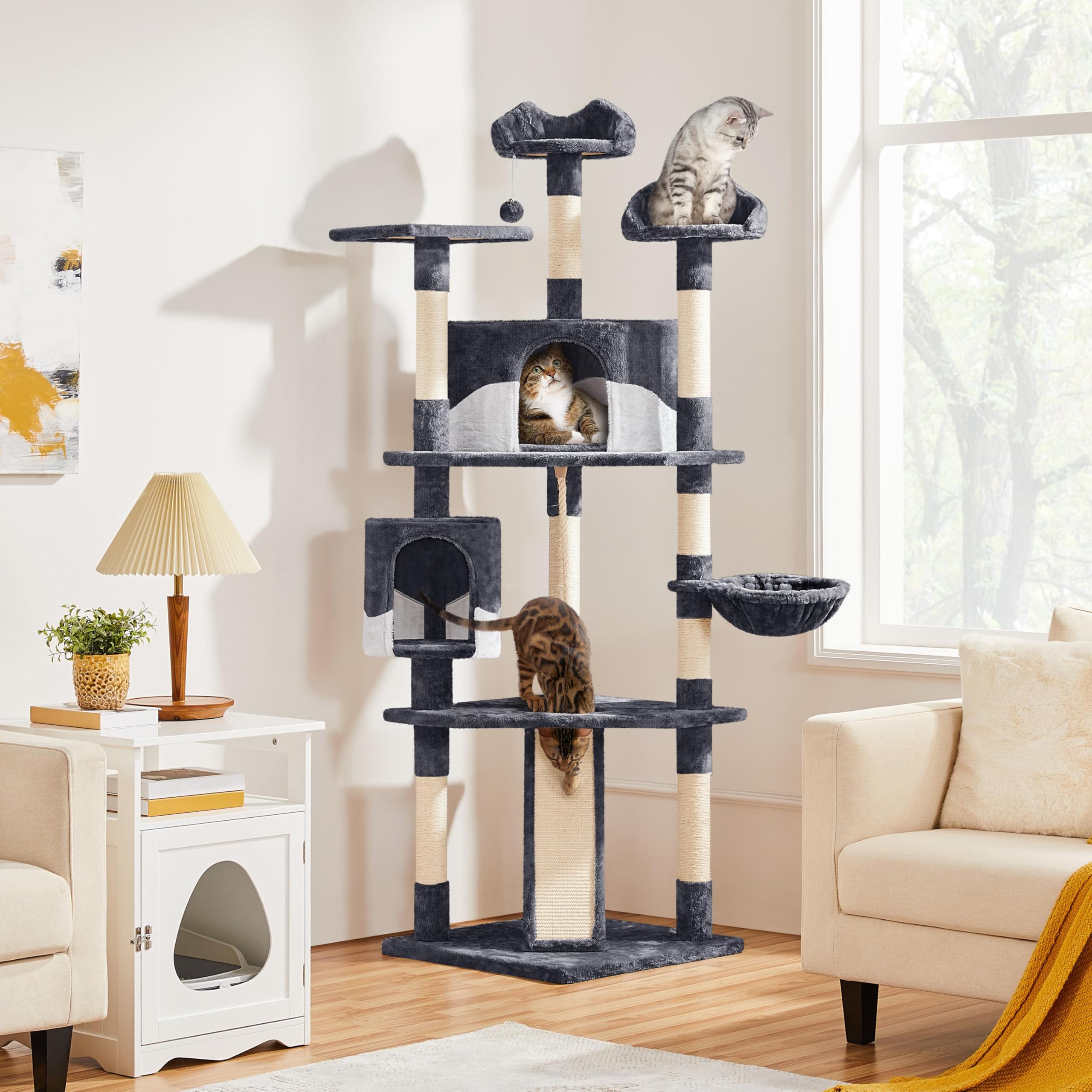 Yaheetech 79” Multi-Level Cat Tree – Sisal Posts & Plush Perches