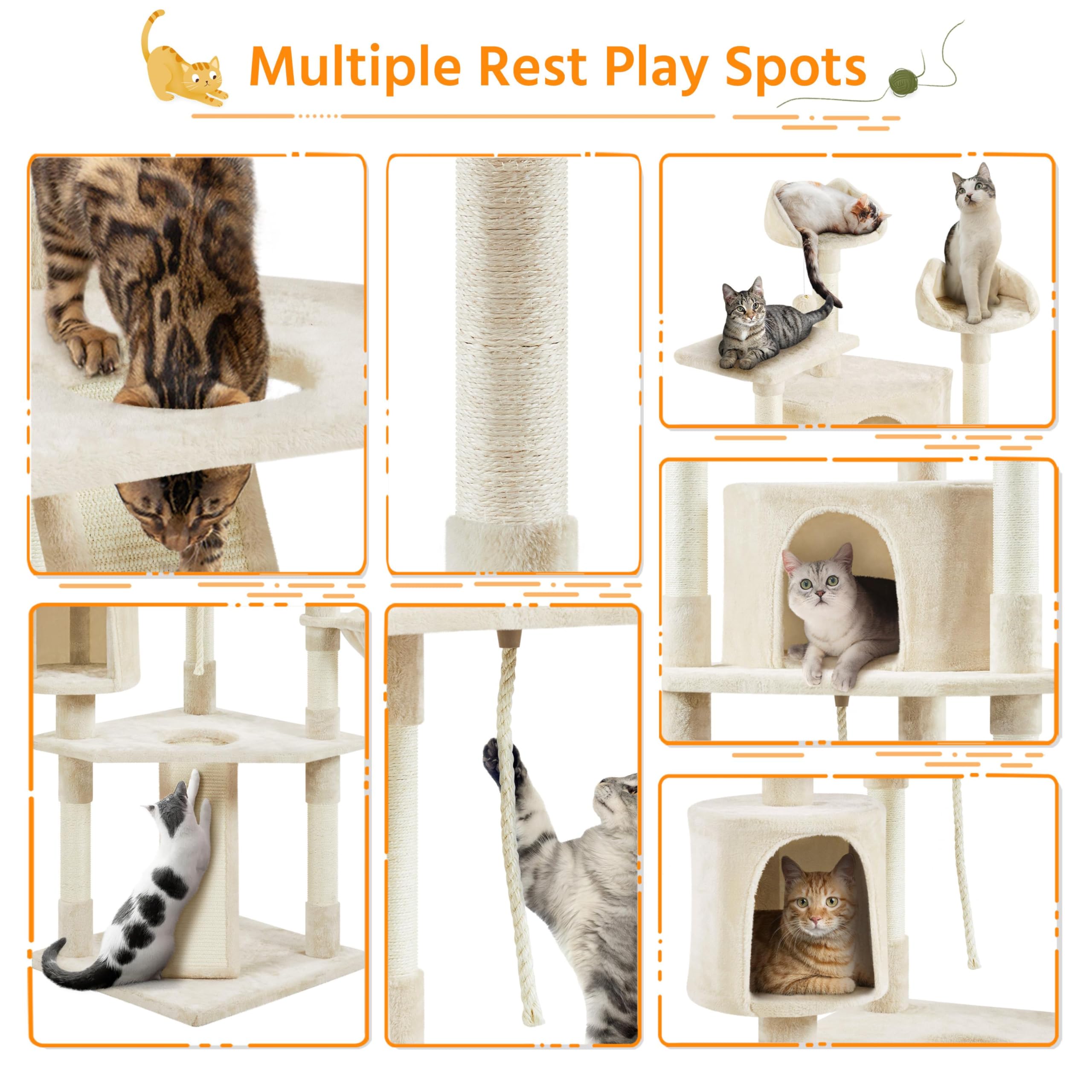Yaheetech 79” Multi-Level Cat Tree – Sisal Posts & Plush Perches