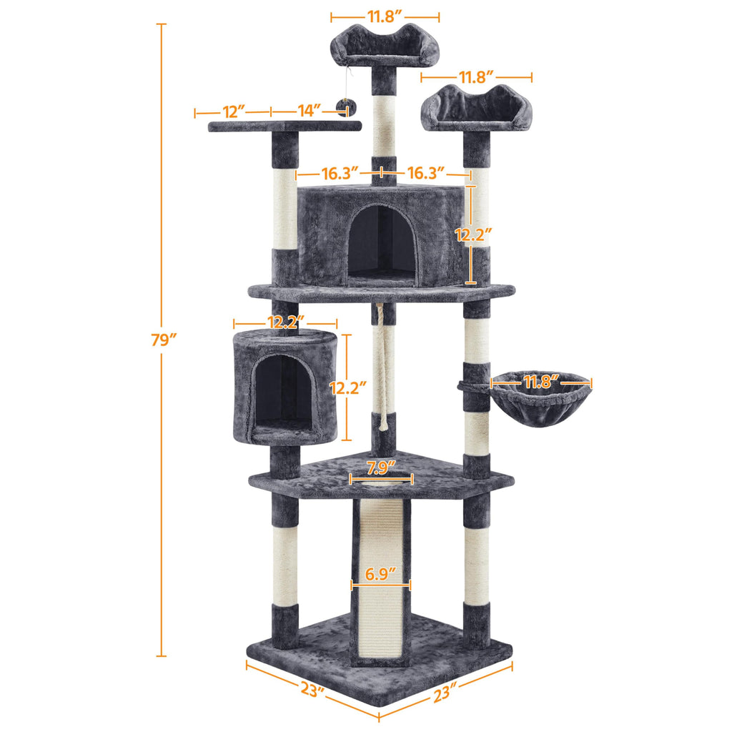 Yaheetech 79” Multi-Level Cat Tree – Sisal Posts & Plush Perches