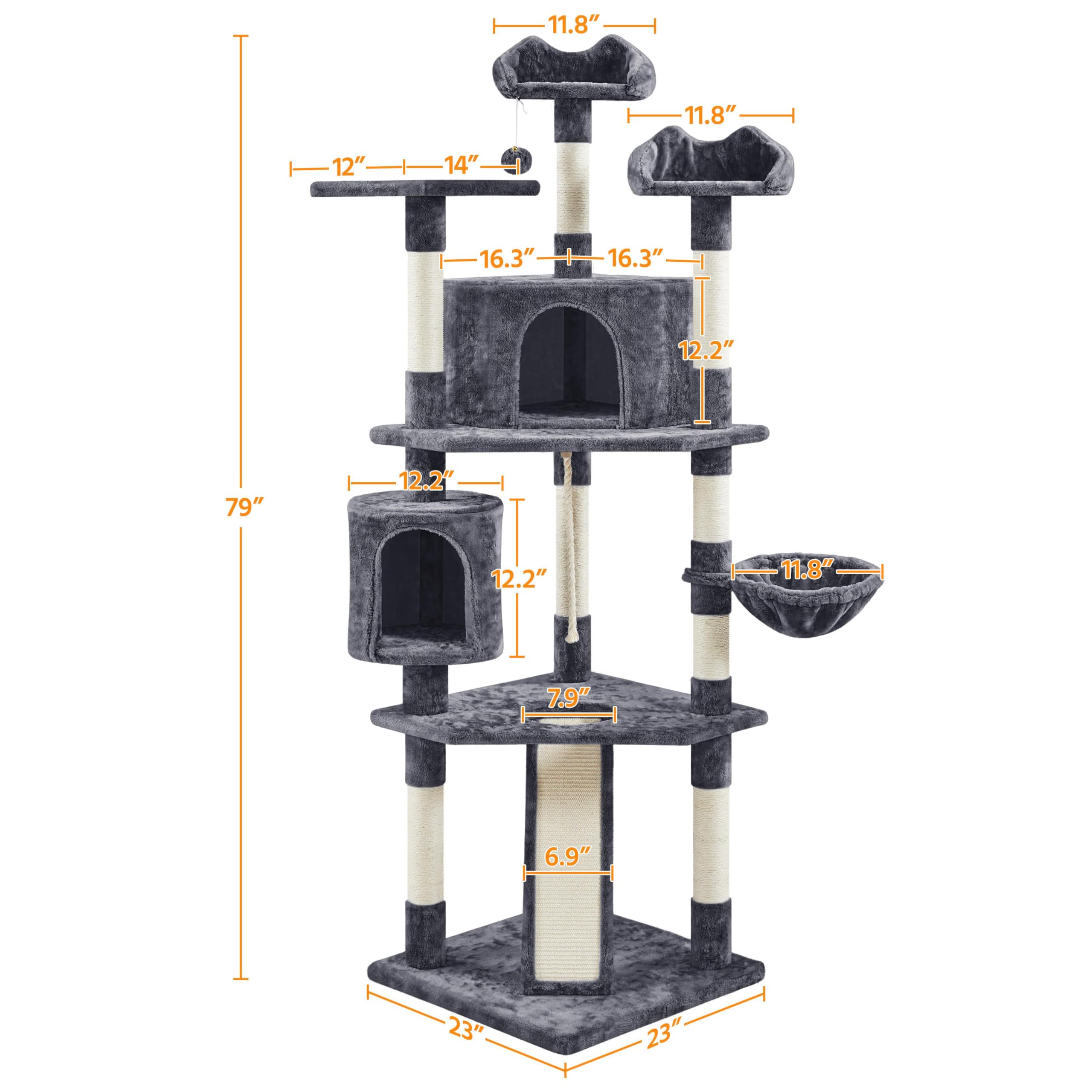 Yaheetech 79” Multi-Level Cat Tree – Sisal Posts & Plush Perches