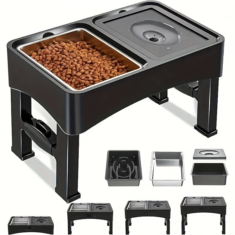 [Ergonomic Stainless Steel Pet Bowls] Adjustable Height Raised Dog Bowl Stand with No-Spill & Slow Feeder Design - Ergonomic Stainless Steel Pet Bowls for All Dog Sizes & Cats, Anti-Slip & Easy to Clean, Perfect for Healthier
