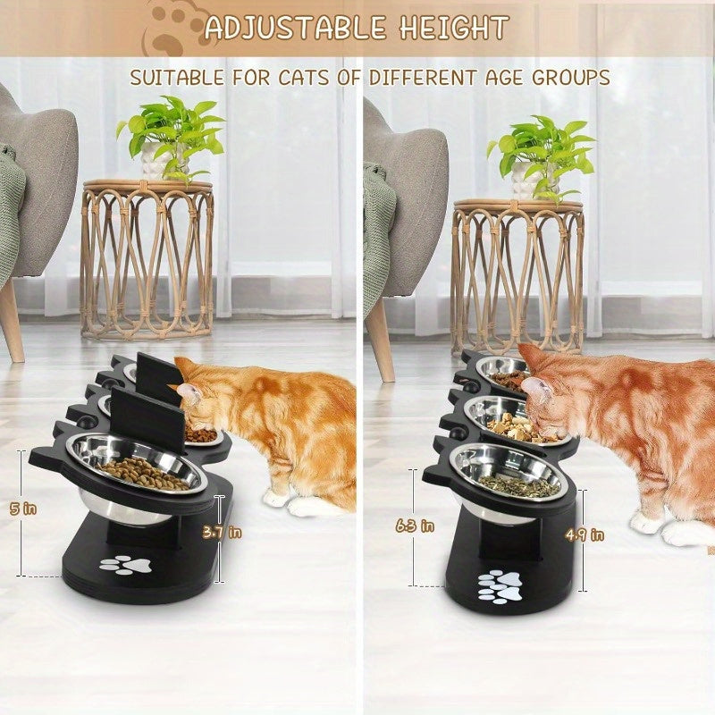 15° Tilted Elevated Pet Bowl Set – Adjustable Raised Cat & Puppy Feeder with Stainless Steel Bowls