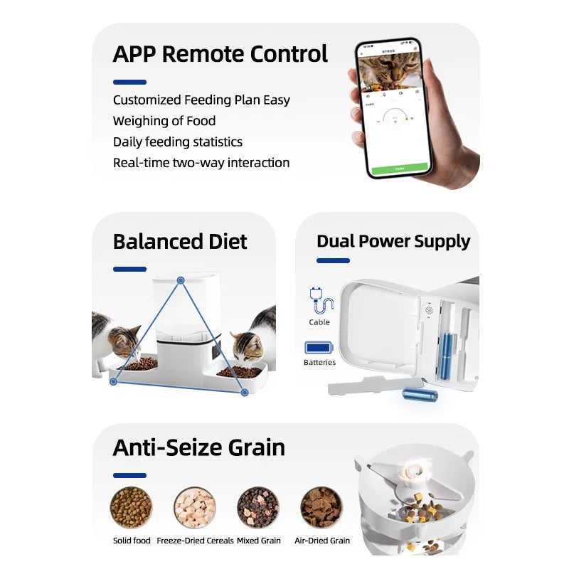 Automatic pet feeder 6L capacity smart timer Tuya control food dispenser with stainless steel bowl (Dogs and Cats)