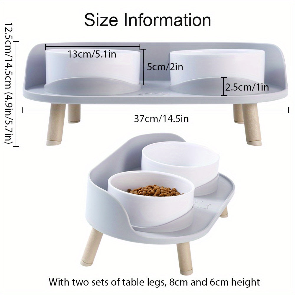 Cat Food Bowls, Elevated Raised Pet Bowls For Cats And Small Dogs, Double Feeder With Protective Neck Design, Non-Slip, Plastic Material, Elevated Cat Food & Water Dishes