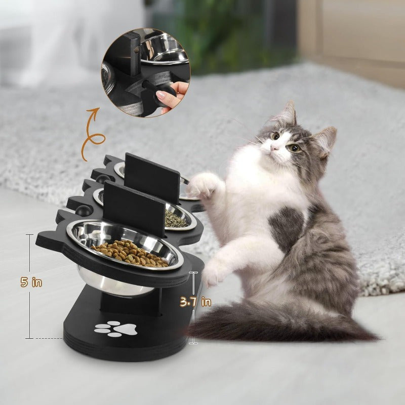 15° Tilted Elevated Pet Bowl Set – Adjustable Raised Cat & Puppy Feeder with Stainless Steel Bowls