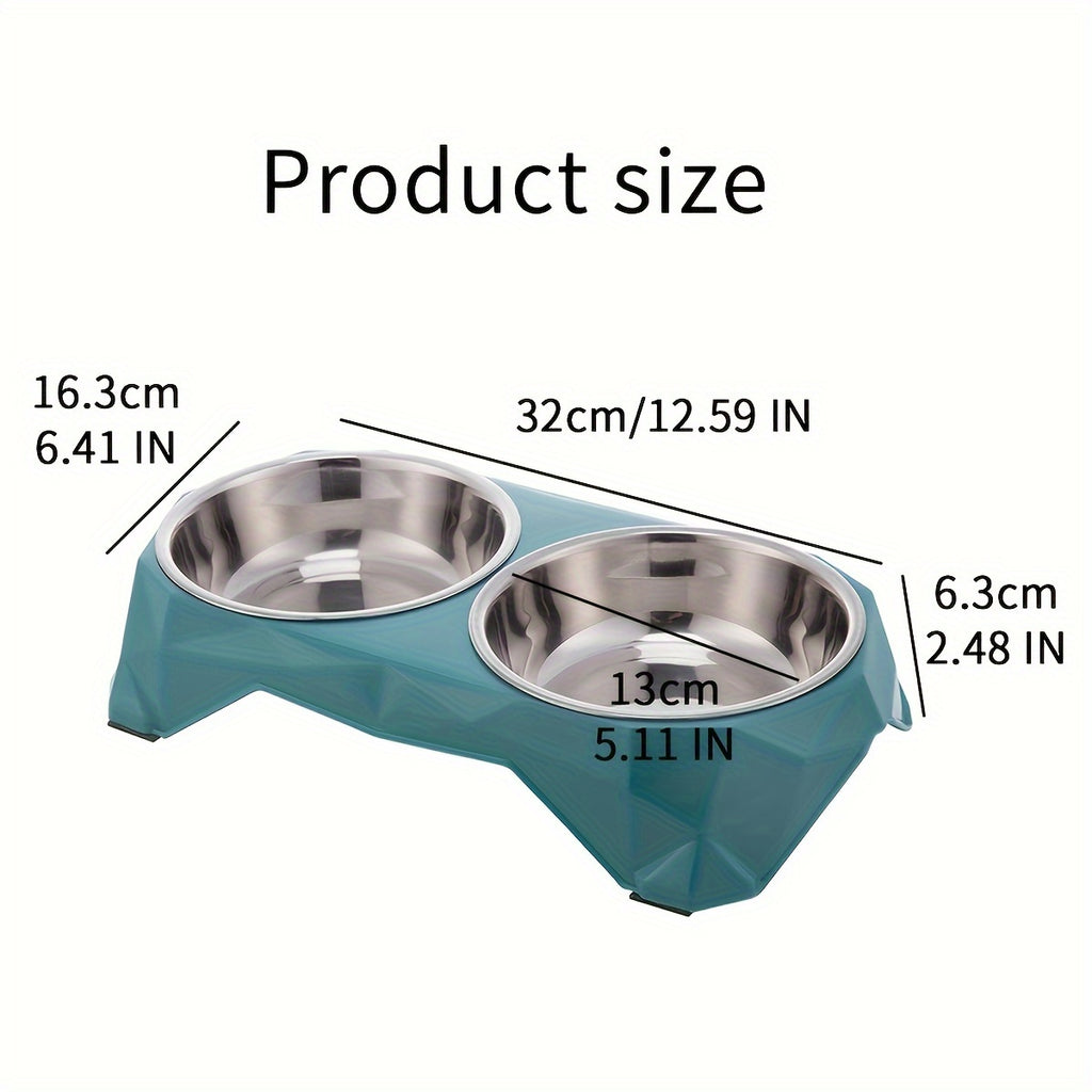Double Stainless Steel Pet Bowls Set, Diamond Design, Elevated Non-Skid Stand, Large Capacity Feeding Dishes for Dogs and Cats - Metal Material, No Battery Needed