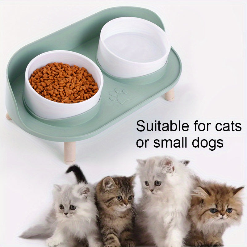Cat Food Bowls, Elevated Raised Pet Bowls For Cats And Small Dogs, Double Feeder With Protective Neck Design, Non-Slip, Plastic Material, Elevated Cat Food & Water Dishes