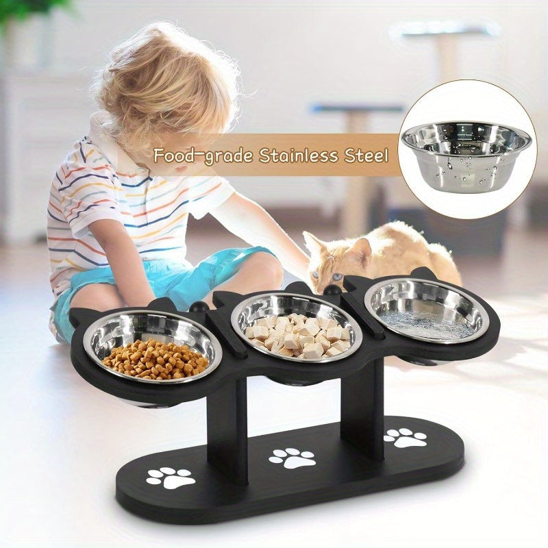 15° Tilted Elevated Pet Bowl Set – Adjustable Raised Cat & Puppy Feeder with Stainless Steel Bowls