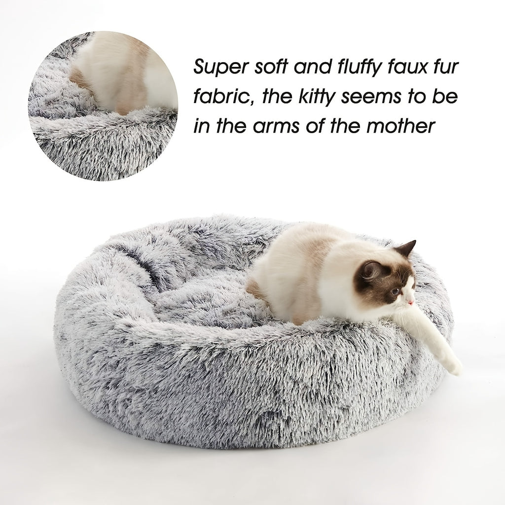 Dog Bed, Round Donut Cuddler Warming Cozy Soft Bed, Faux Fur Plush Cushion Bed For Small Medium Dogs And Cats