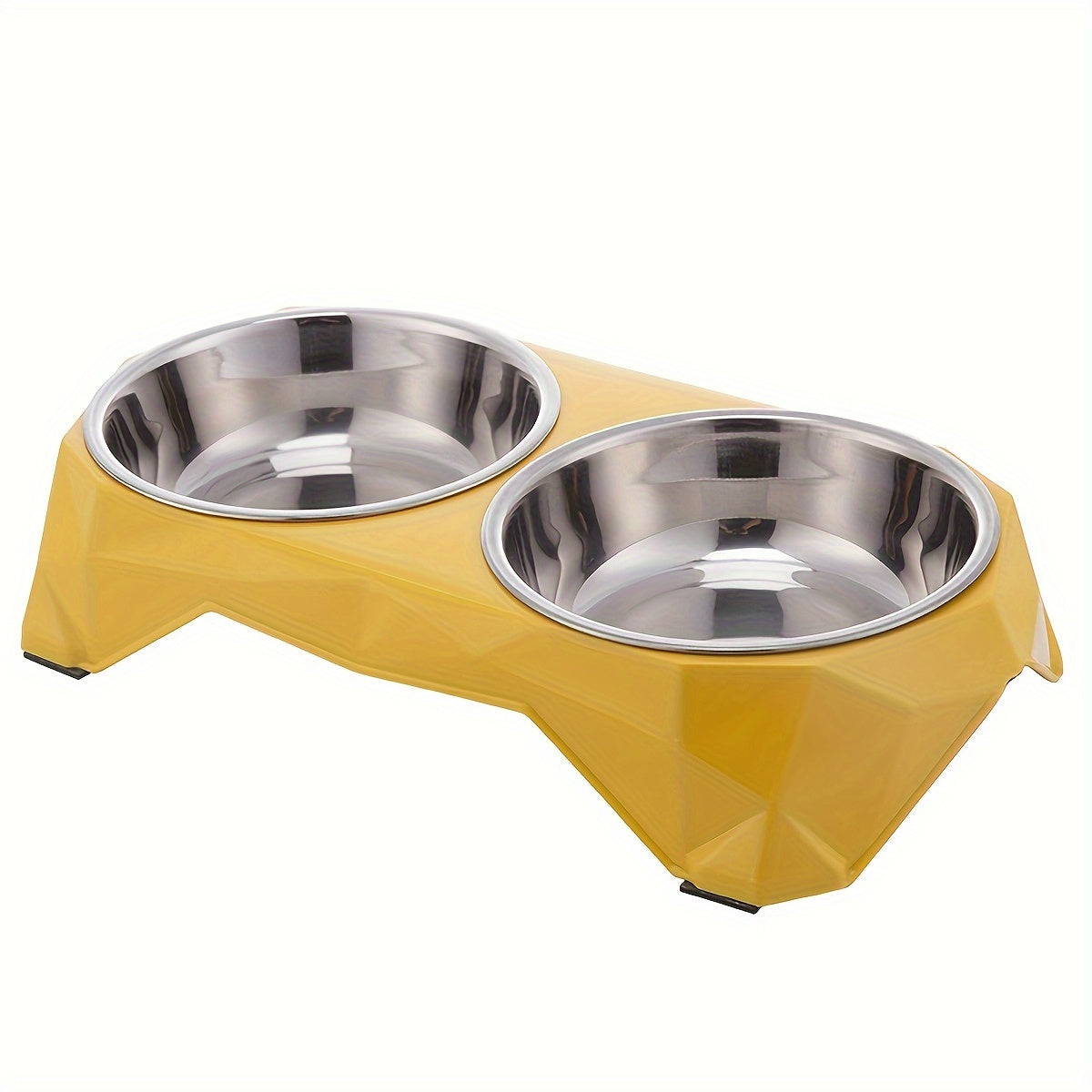 Double Stainless Steel Pet Bowls Set, Diamond Design, Elevated Non-Skid Stand, Large Capacity Feeding Dishes for Dogs and Cats - Metal Material, No Battery Needed