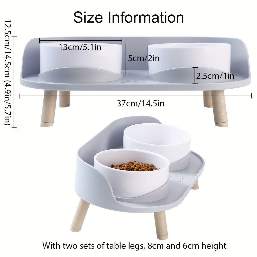 Cat Food Bowls, Elevated Raised Pet Bowls For Cats And Small Dogs, Double Feeder With Protective Neck Design, Non-Slip, Plastic Material, Elevated Cat Food & Water Dishes
