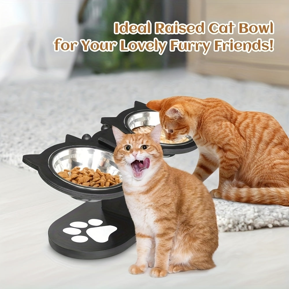 15° Tilted Elevated Pet Bowl Set – Adjustable Raised Cat & Puppy Feeder with Stainless Steel Bowls