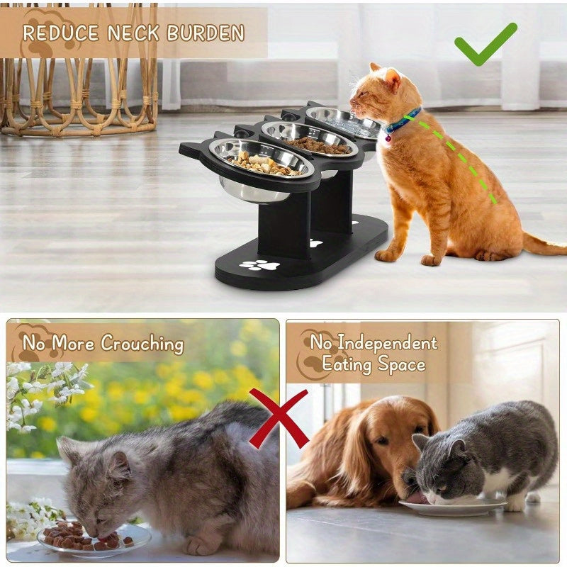 15° Tilted Elevated Pet Bowl Set – Adjustable Raised Cat & Puppy Feeder with Stainless Steel Bowls