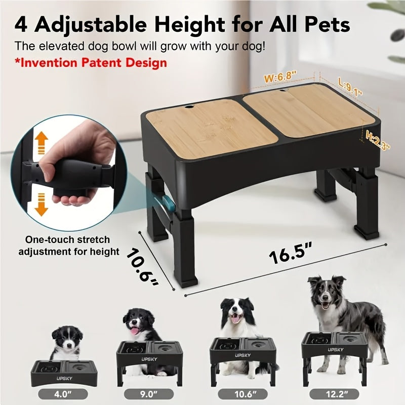 [Ergonomic Stainless Steel Pet Bowls] Adjustable Height Raised Dog Bowl Stand with No-Spill & Slow Feeder Design - Ergonomic Stainless Steel Pet Bowls for All Dog Sizes & Cats, Anti-Slip & Easy to Clean, Perfect for Healthier