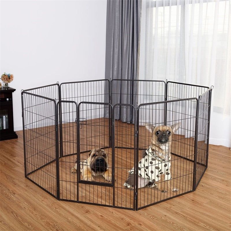 40" 8 Metal Panel Heavy Duty Pet Playpen Dog Fences Black Security Gate Supplies for Pets PS7067