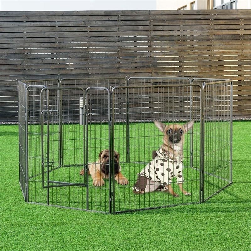 40" 8 Metal Panel Heavy Duty Pet Playpen Dog Fences Black Security Gate Supplies for Pets PS7067